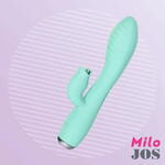 Вибратор с клиторальным стимулятором и язычком, JOS MILO, силикон, голубой, 20 см