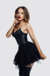 Платье Glossy Elisia с пышной юбкой из материала Wetlook, черное, M